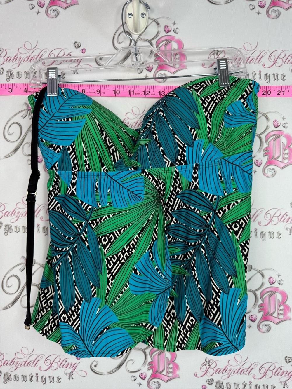 Jantzen tankini top Blue & Green Strapless Bustier Top with Black Accents SPF50